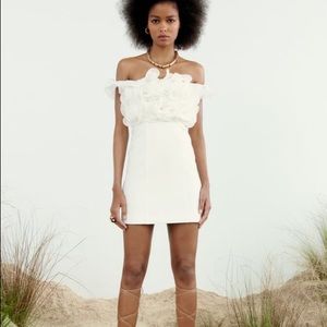 3d floral strapless mini white dress